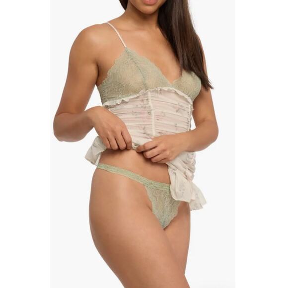 Rya Collection Andorra Floral Chemise Dress & Thong Set Ruched Sexy Lace Sheer L - Picture 7 of 13